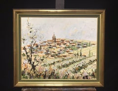 ÓLEO FRANCÉS POSTIMPRESIONISTA FIRMADO - COLINA PUEBLO ENCARAMADO PROVENZA