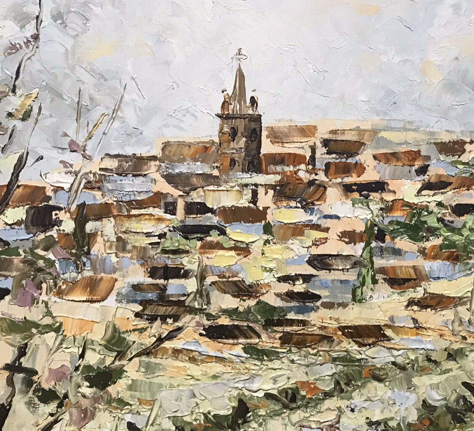 FRENCH POST-IMPRESSIONIST SIGNED OIL - HILL TOP PERCHED VILLAGE PROVENCE - Post-Impressionist Painting by Gerard Laime