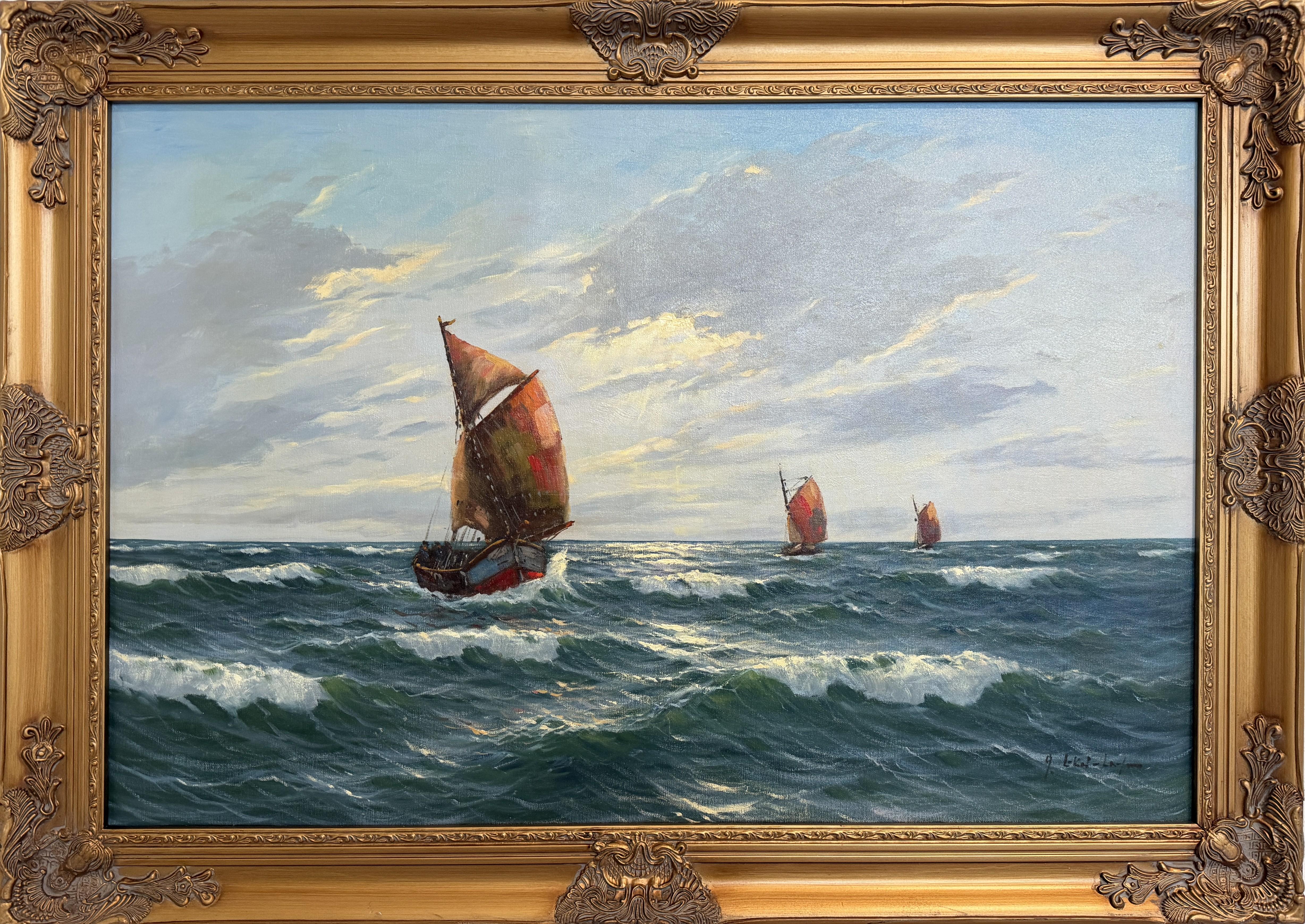 Gerhard Lukas Larsen (Allemand 1911-1965) Huile sur toile Vintage, Maritime, Seascape