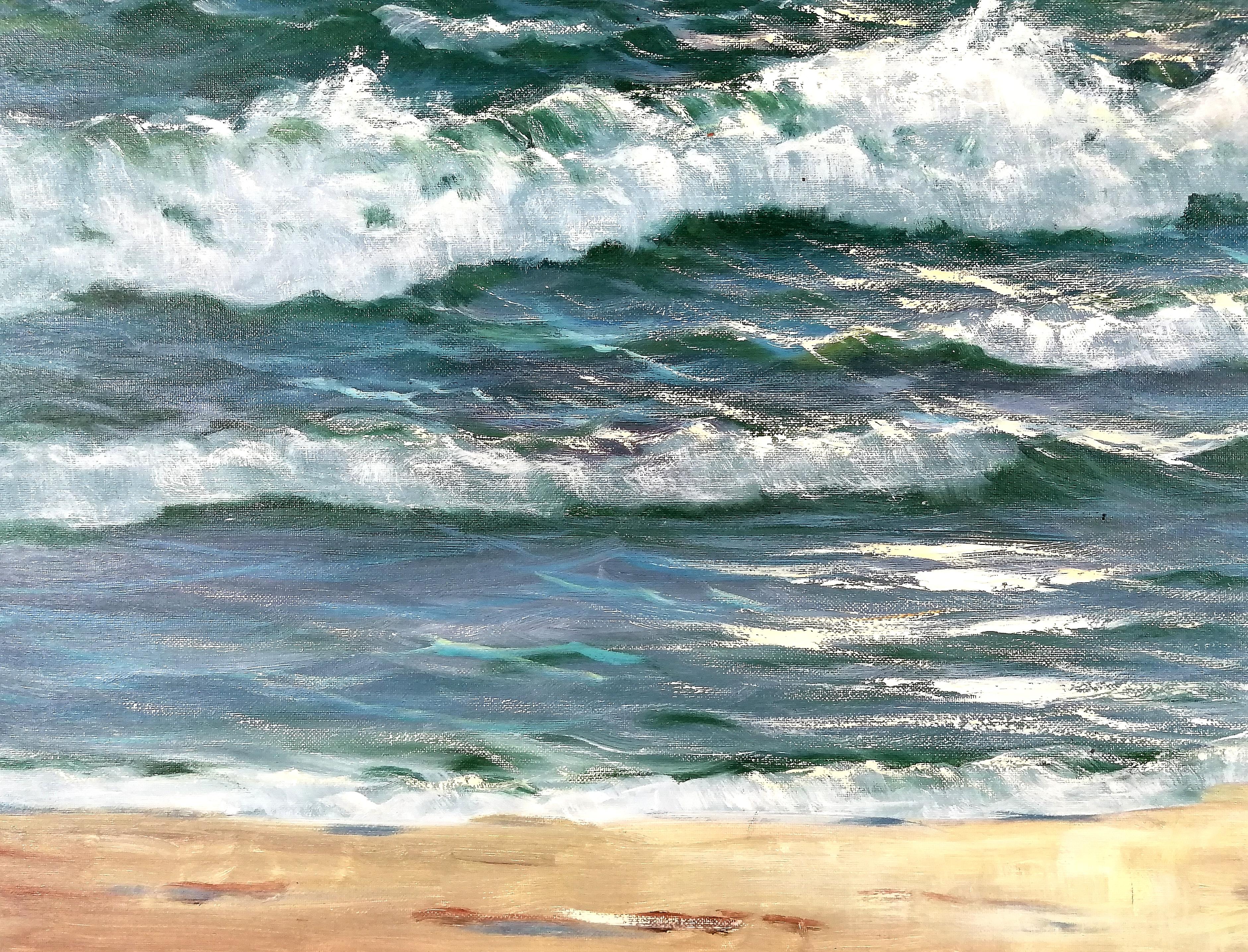 Waves Breaking - Large Mid 20th Century Oil on Canvas Seascape Coastal Painting 1