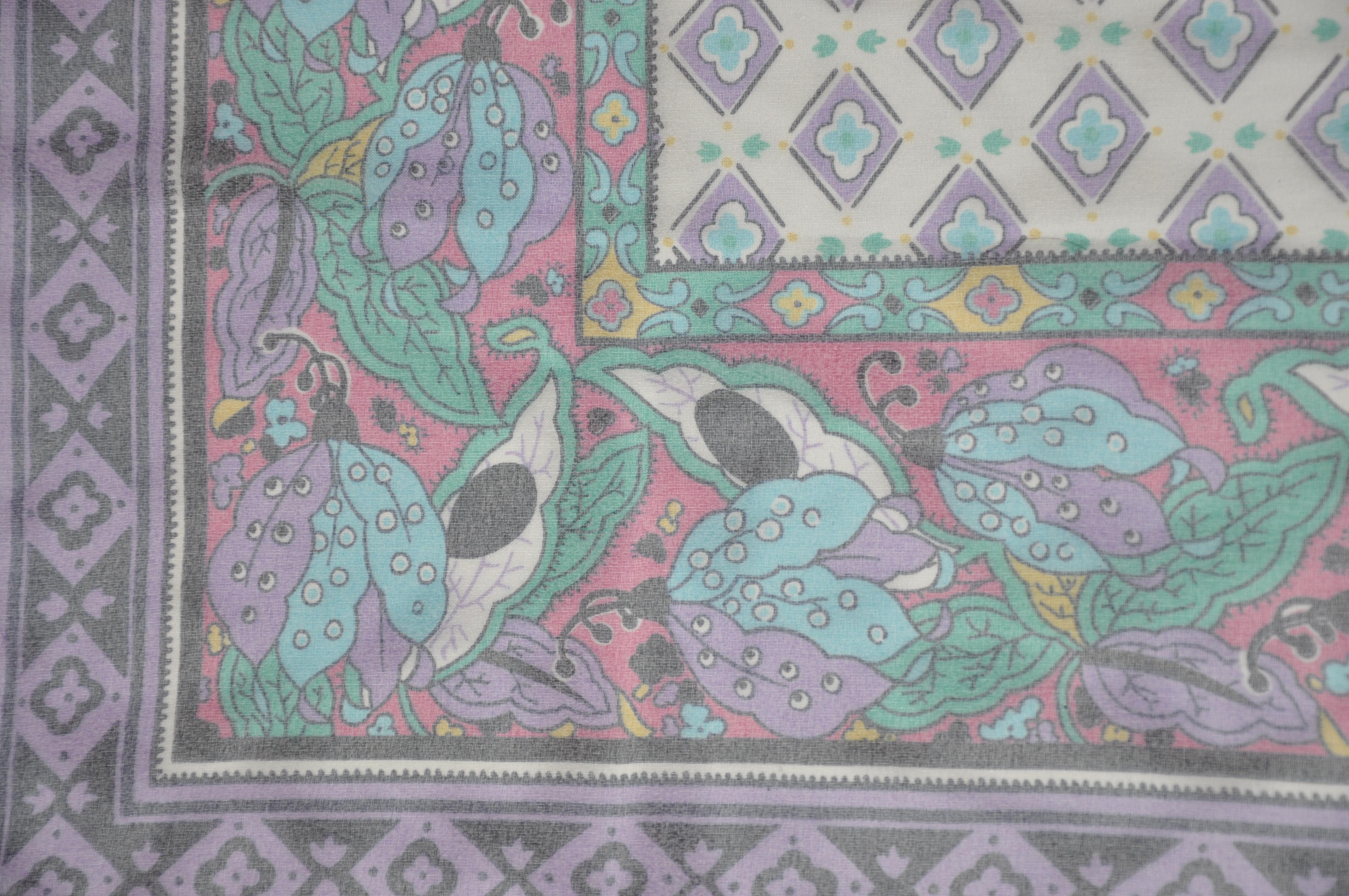 Gray Gerard L.Y. of Paris Deep Navy & Lavender Border Floral Silk Chiffon Scarf For Sale