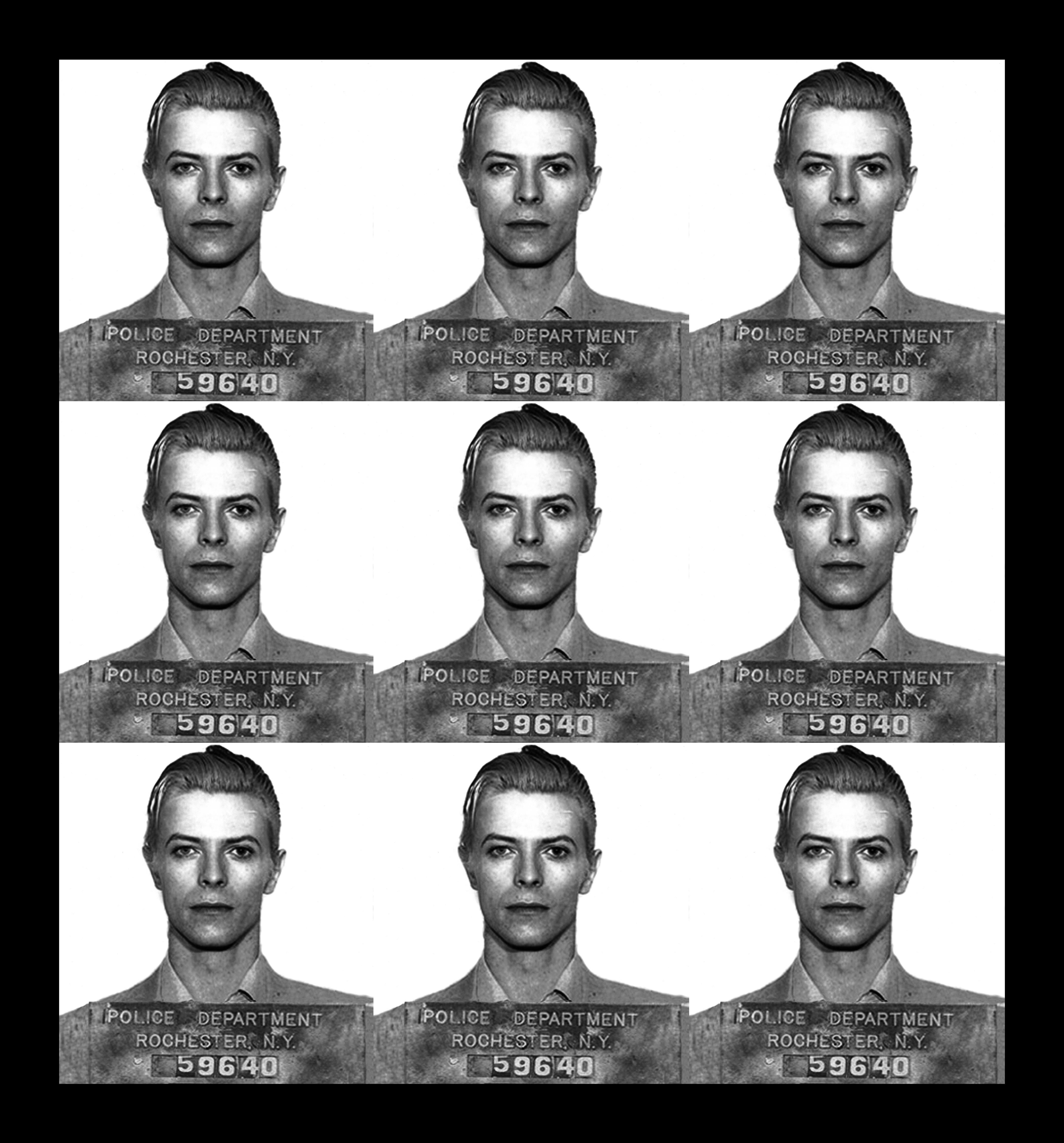 „David Bowie Mugshot“ Druck 39 x 36 Zoll Auflage von 75 Stück von Gerard Marti im Angebot 1