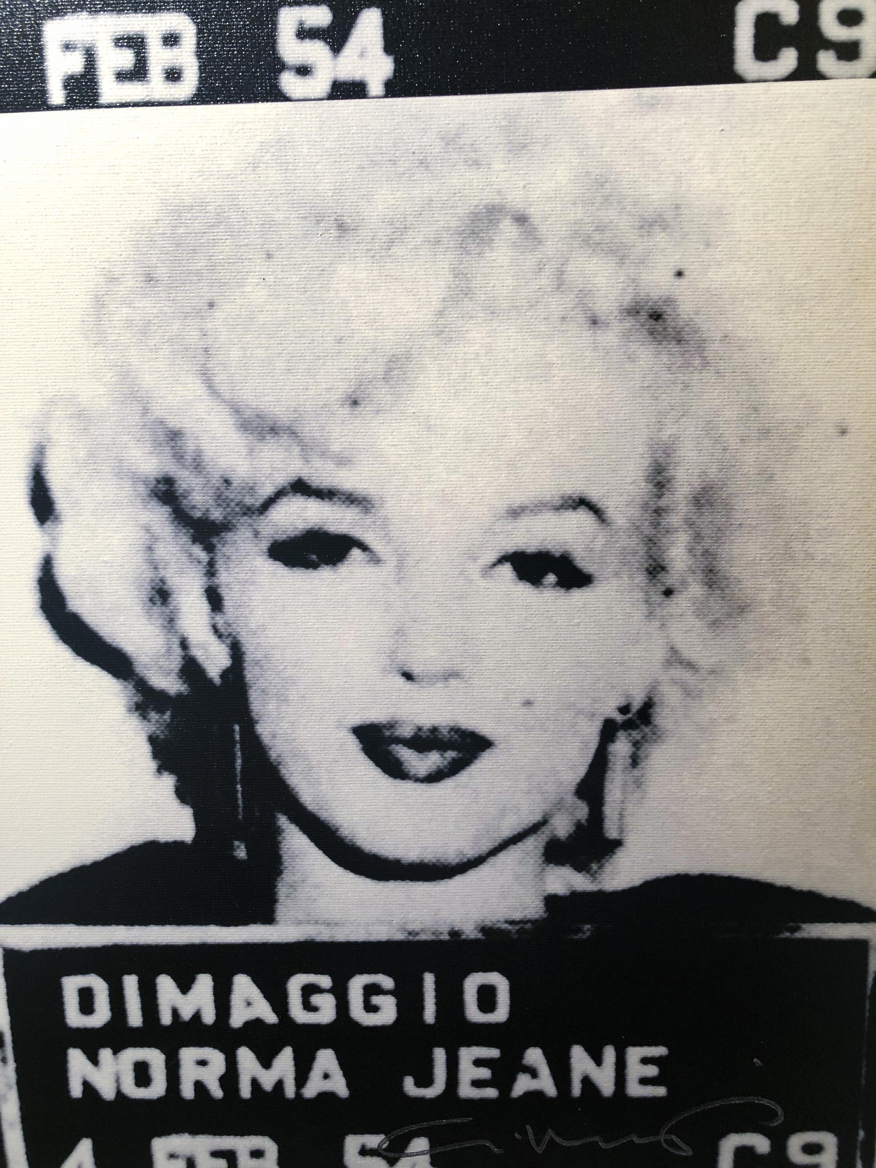 Marilyn Monroe Mugshot - Limited Edition Print on Canvas - Gray Portrait Print by Gerard Marti