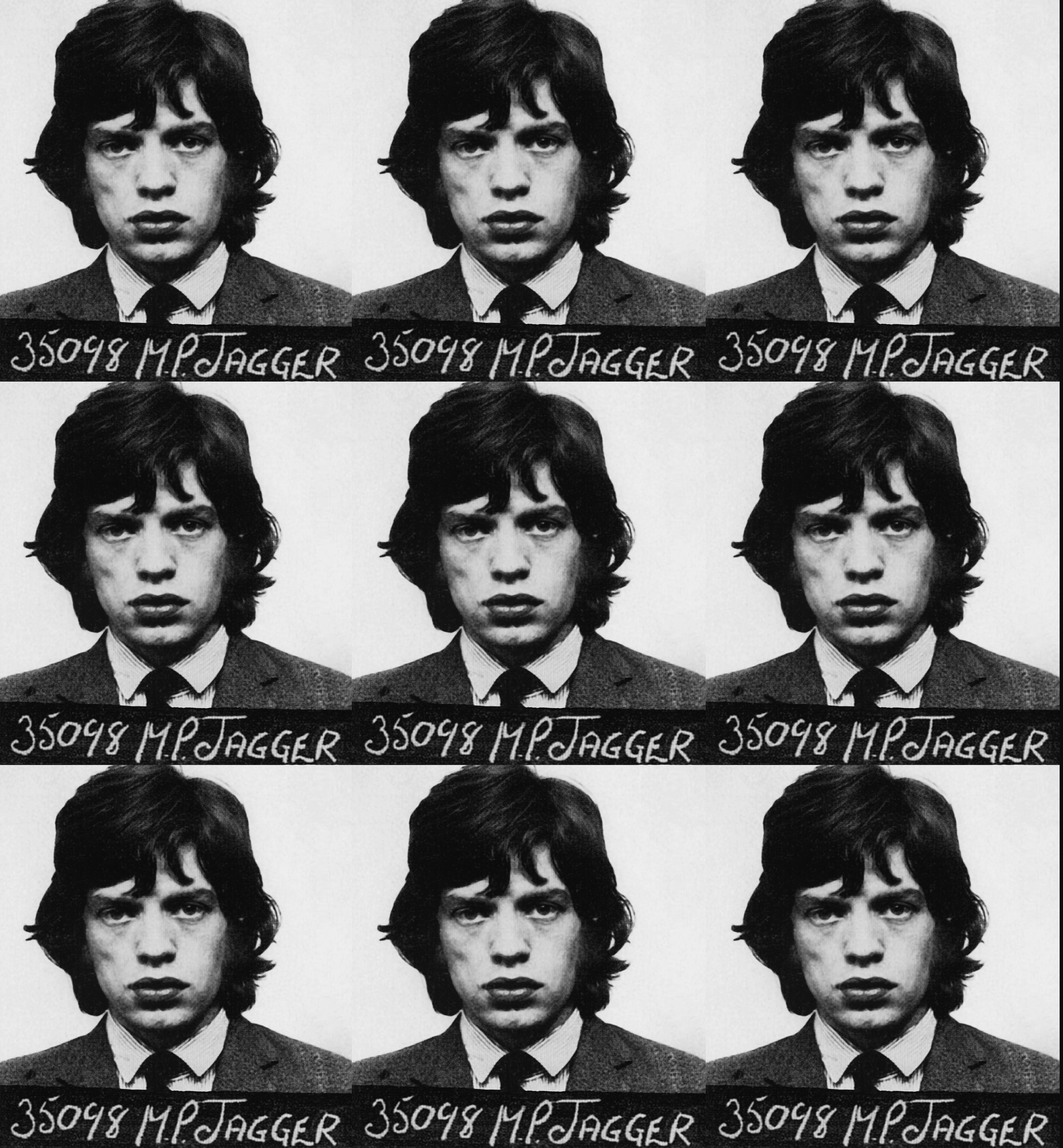 "Mick Jagger Mugshot" Impression 39 x 36 pouces Édition de 75 exemplaires par Gerard Marti