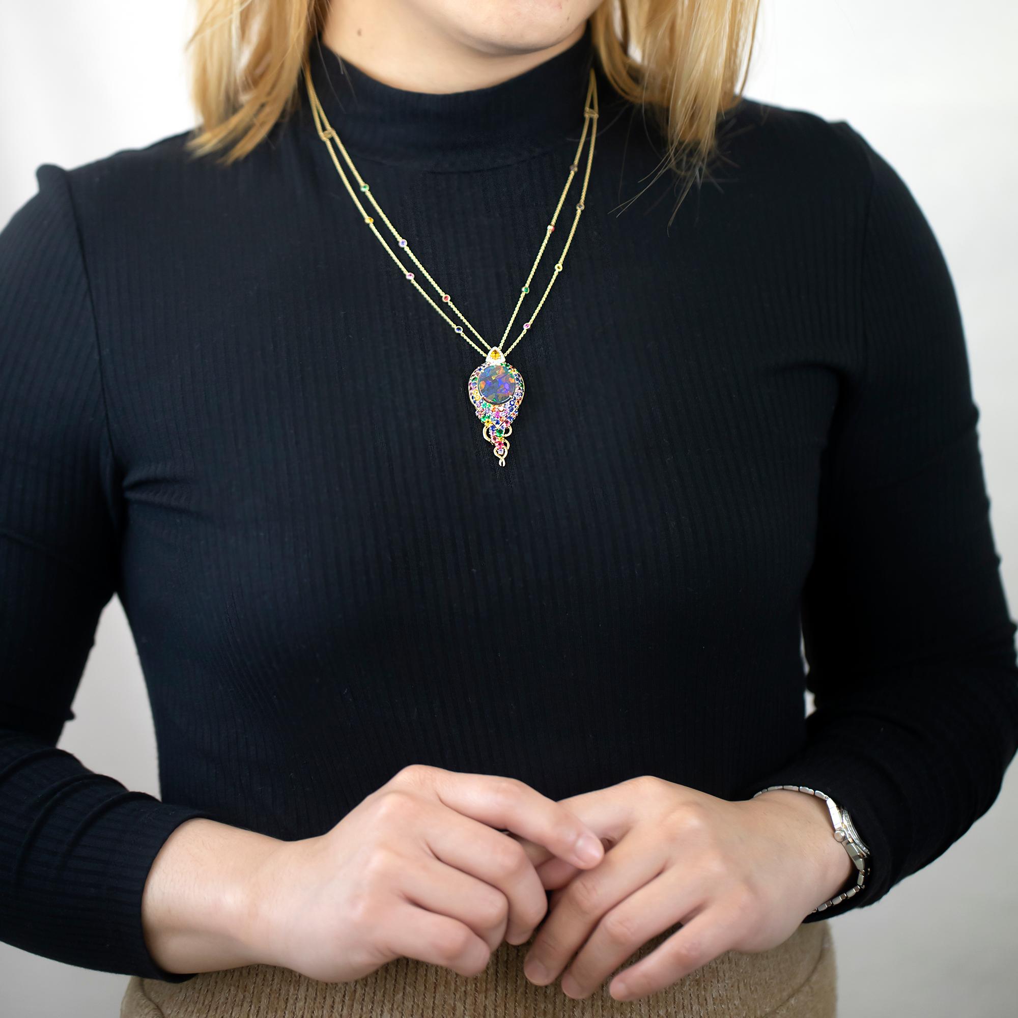 Australian opals are imbued with the magic of vibrant colour, which reaches into your soul and reflects the beauty of the world around us. The Gerard McCabe Lorikeet necklace features a Remarkable Lightning Ridge Opal with an exceptionally bright