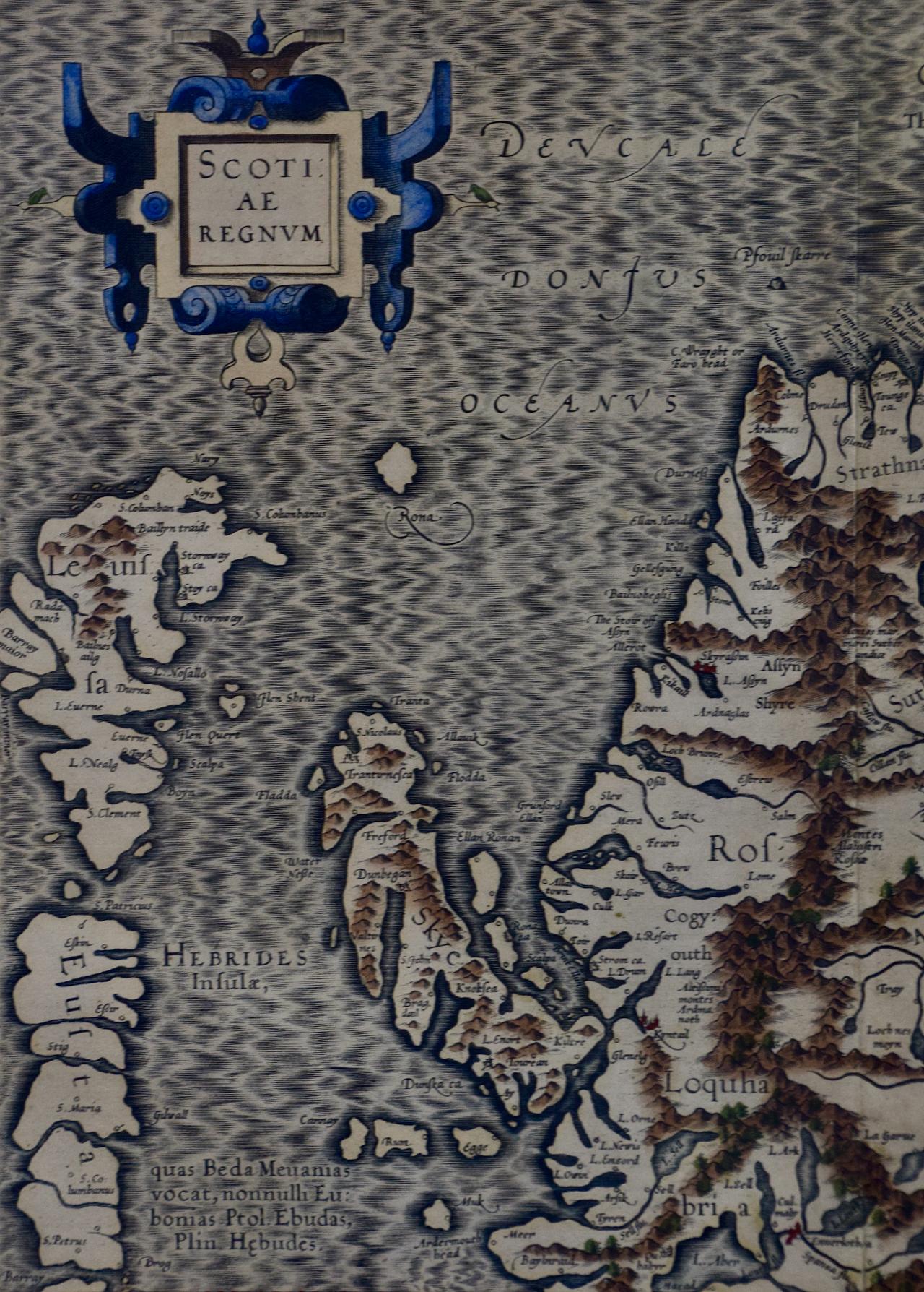  Eine gerahmte handkolorierte Karte von Nordschottland aus dem 16. Jahrhundert von Gerard Mercator mit dem Titel 
