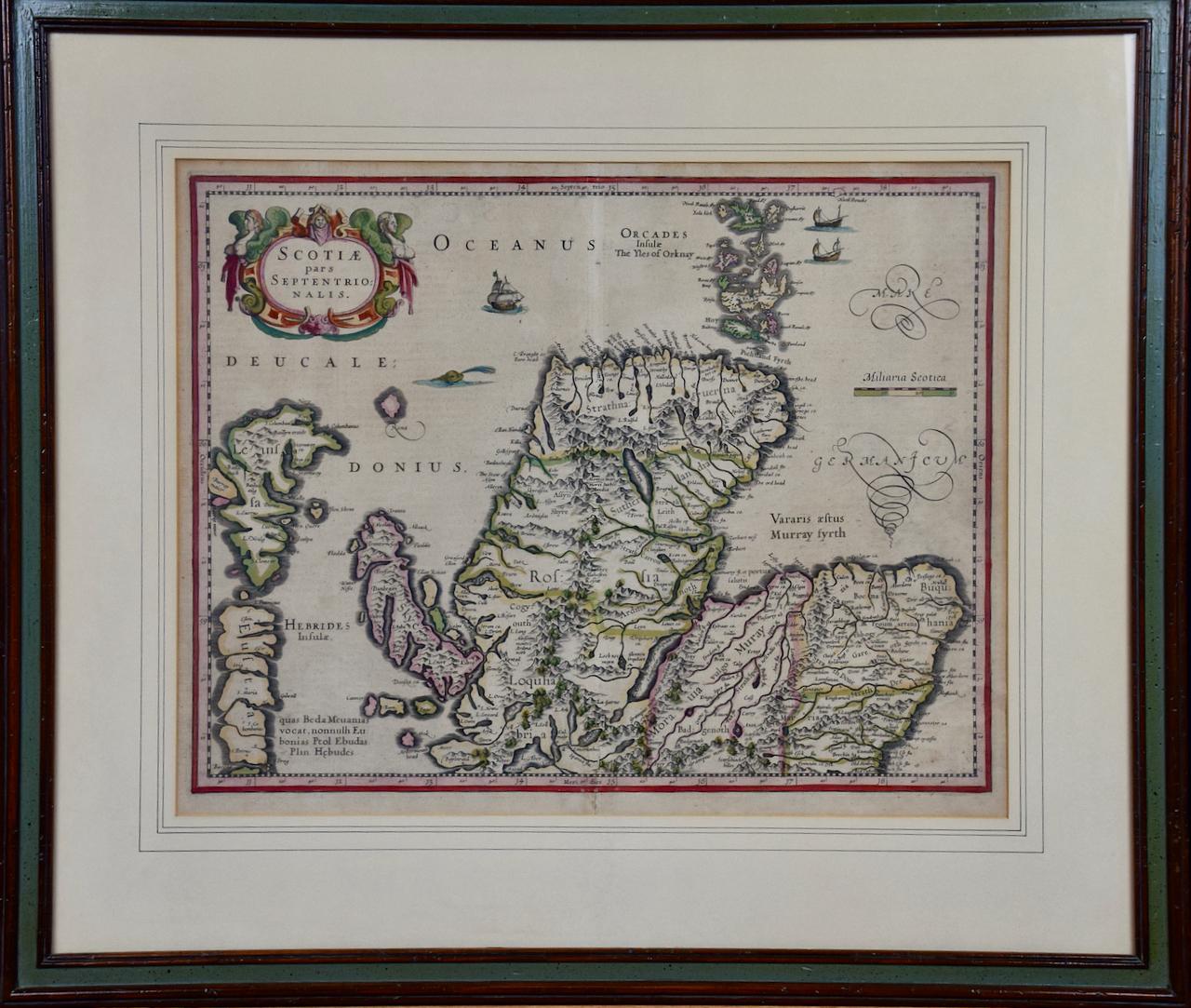 Landscape Print Gerard Mercator - Carte du XVIIe siècle colorée à la main de l'Écosse du Nord par Mercator