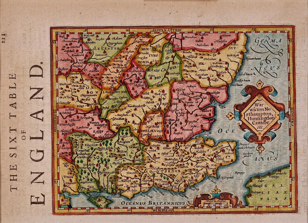 Südöstischer Südengland: Eine handkolorierte Karte aus dem 17. Jahrhundert von Mercator und Hondius – Print von Gerard Mercator