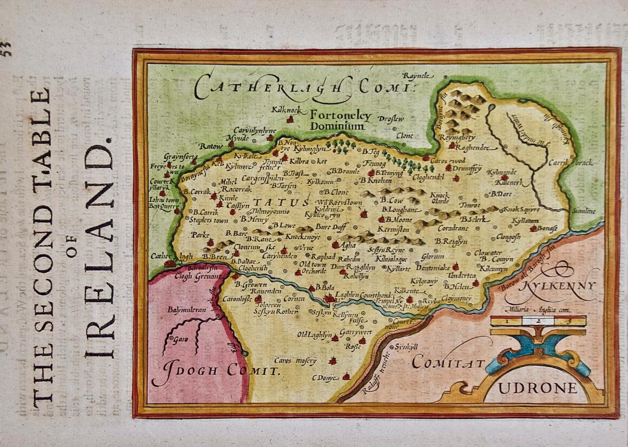 Gerard Mercator Landscape Print - Southeastern Ireland: A 17th Century Hand Colored Map by Mercator and Hondius