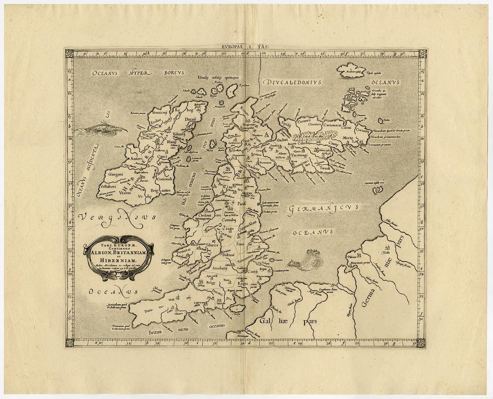 Map of ancient Great Britain, Scotland, Ireland by Mercator - Engraving - 17th c - Print by Gerard Mercator