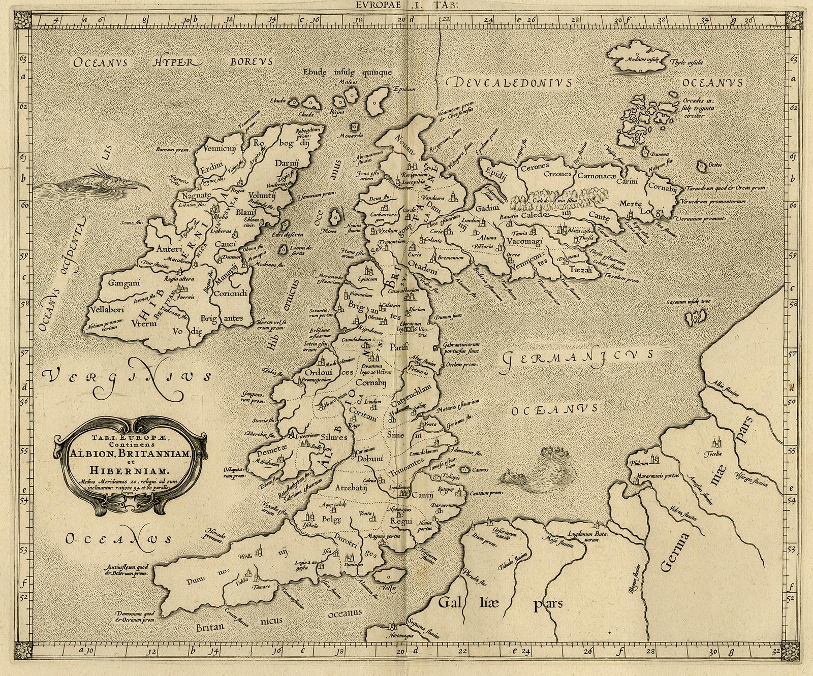 Gerard Mercator Print - Map of ancient Great Britain, Scotland, Ireland by Mercator - Engraving - 17th c