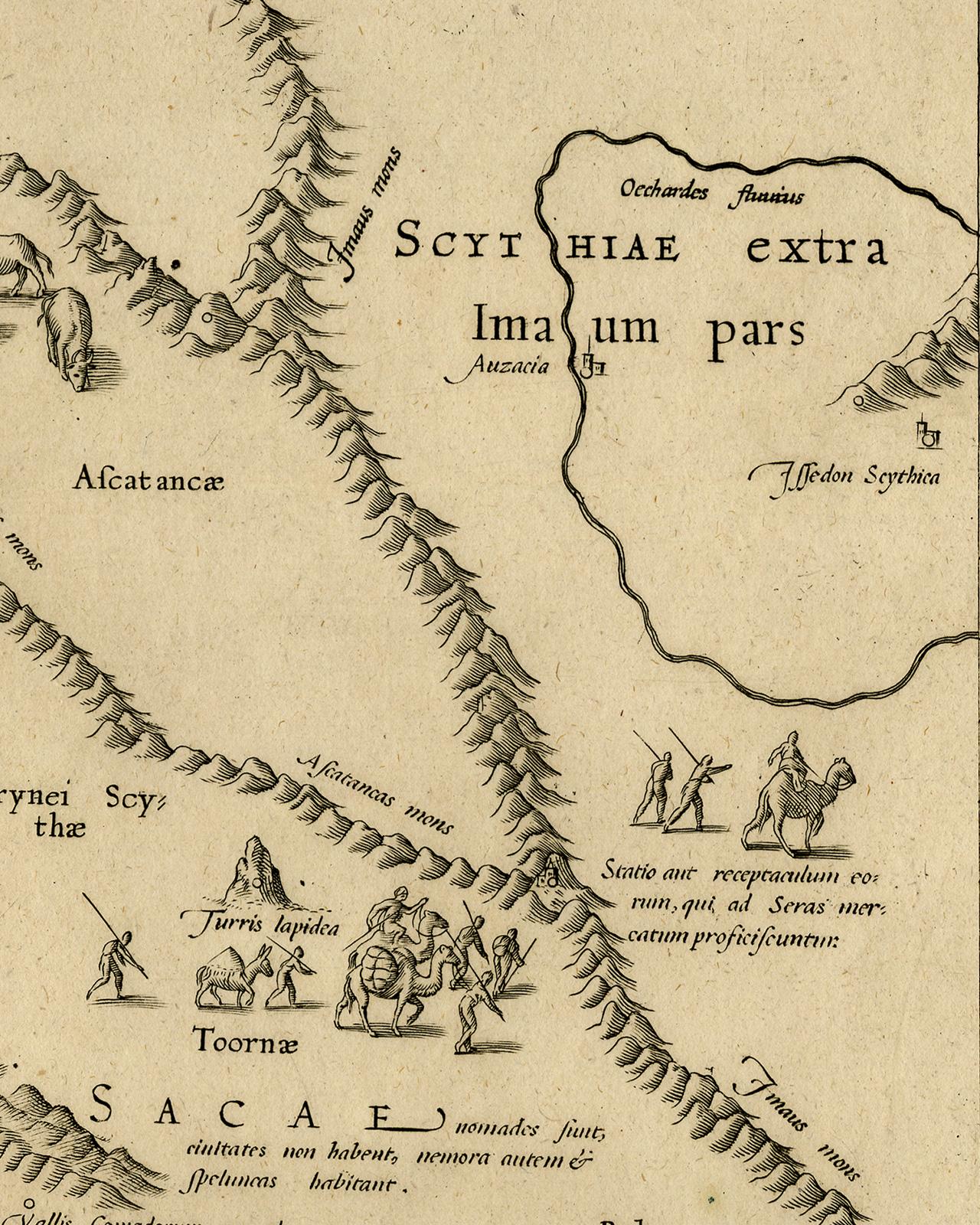 Old map of Himalayas, N. India and Afghanistan by Mercator - Engraving - 17th c. - Beige Print by Gerard Mercator
