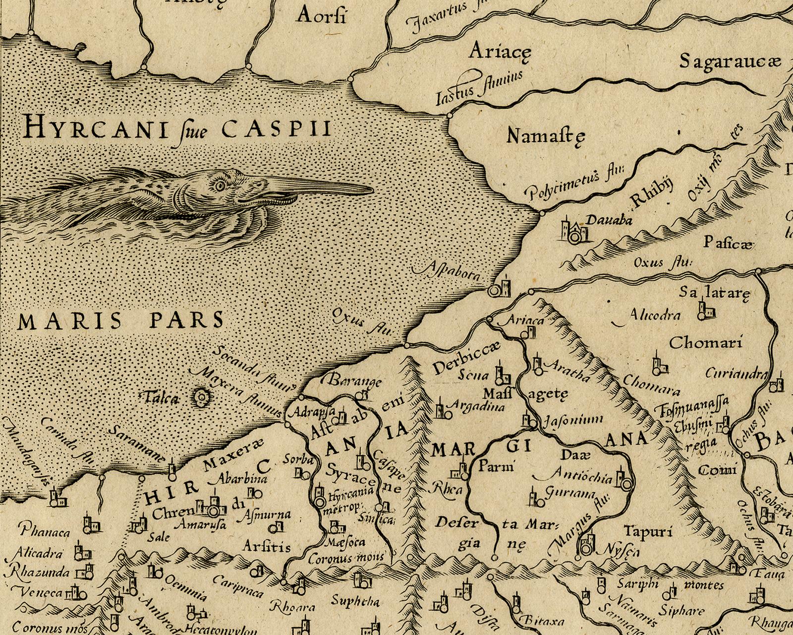 Subject: Antique print, titled: 'Tab. VII. Asiae, exhibens Scythiam, intra Imaum Sogdianam, Bactrianam, Hircaniam aliasq, Asiae Regiones (…).' - A beautiful Ptolemaic map Central Asia east of the Caspian Sea and what is now Turkestan, the Steppes,