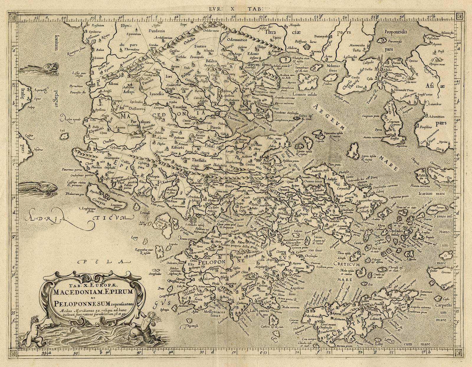 Gerard Mercator Print - Ptolemaic map - Balkan Peninsula, Greece, Crete by Mercator - Engraving - 17th c
