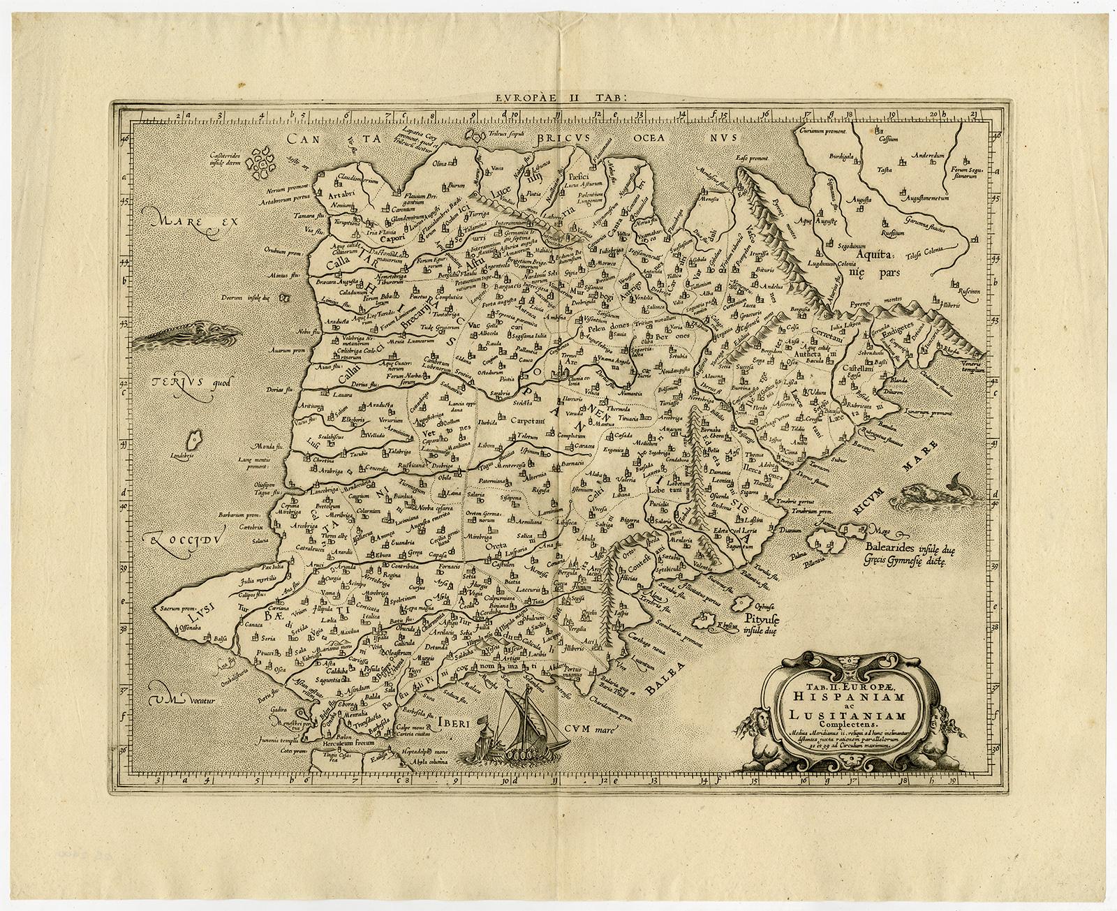 Ptolemaic map of ancient Spain and Portugal by Mercator - Engraving - 17th c. - Print by Gerard Mercator