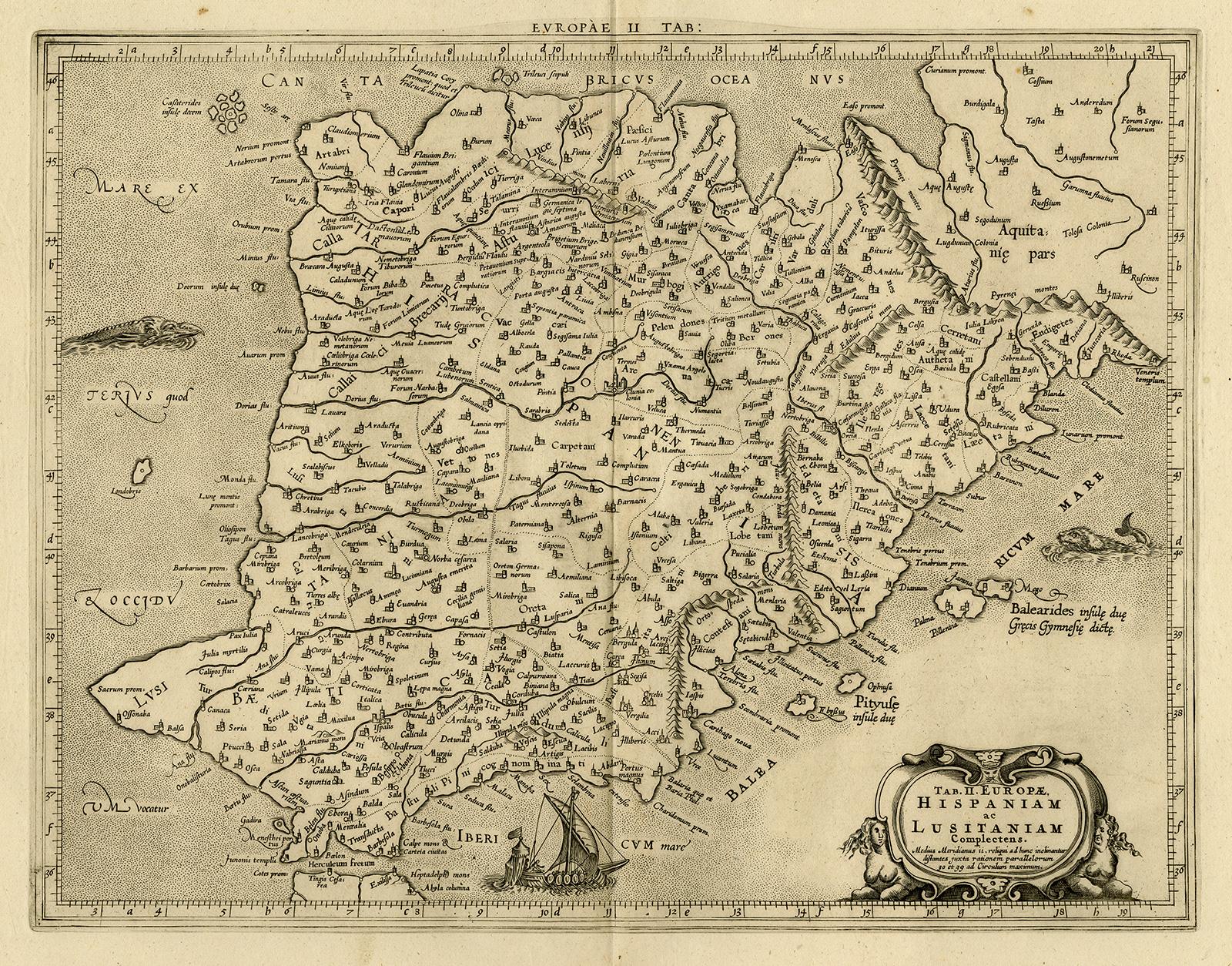 Gerard Mercator Print - Ptolemaic map of ancient Spain and Portugal by Mercator - Engraving - 17th c.