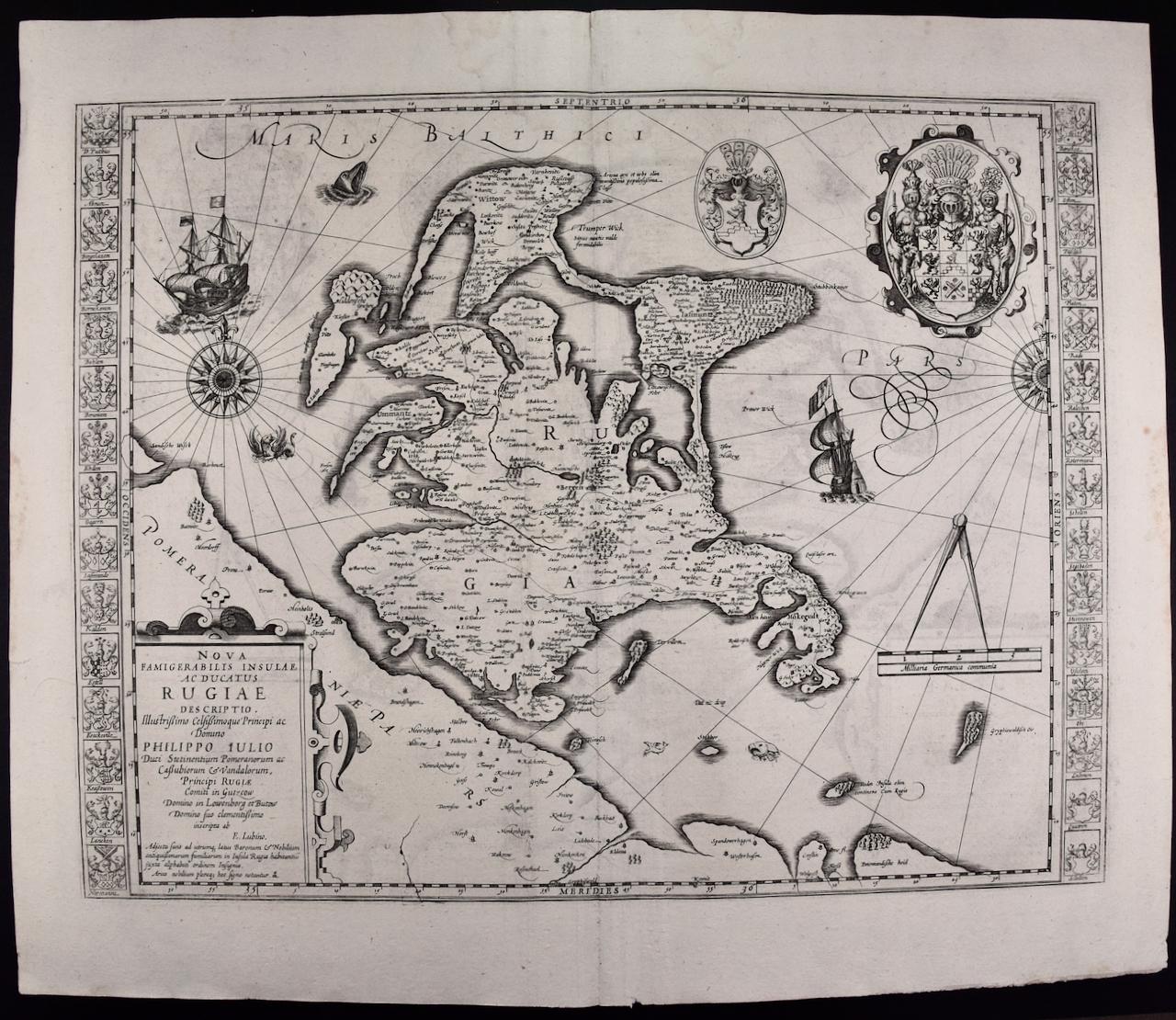 Gerard Mercator Print - Rugen Island, Germany: An Early 17th Century Map by Mercator and Hondius