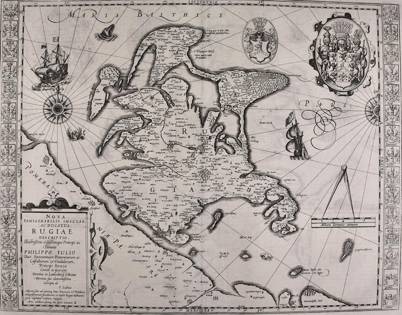 Île Rugen, Allemagne : une carte du début du XVIIe siècle par Mercator et Hondius - Print de Gerard Mercator