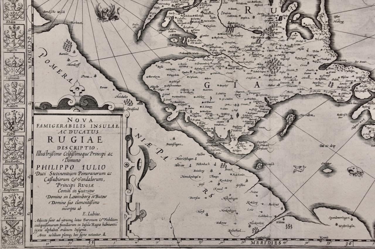 Île Rugen, Allemagne : une carte du début du XVIIe siècle par Mercator et Hondius - Maîtres anciens Print par Gerard Mercator
