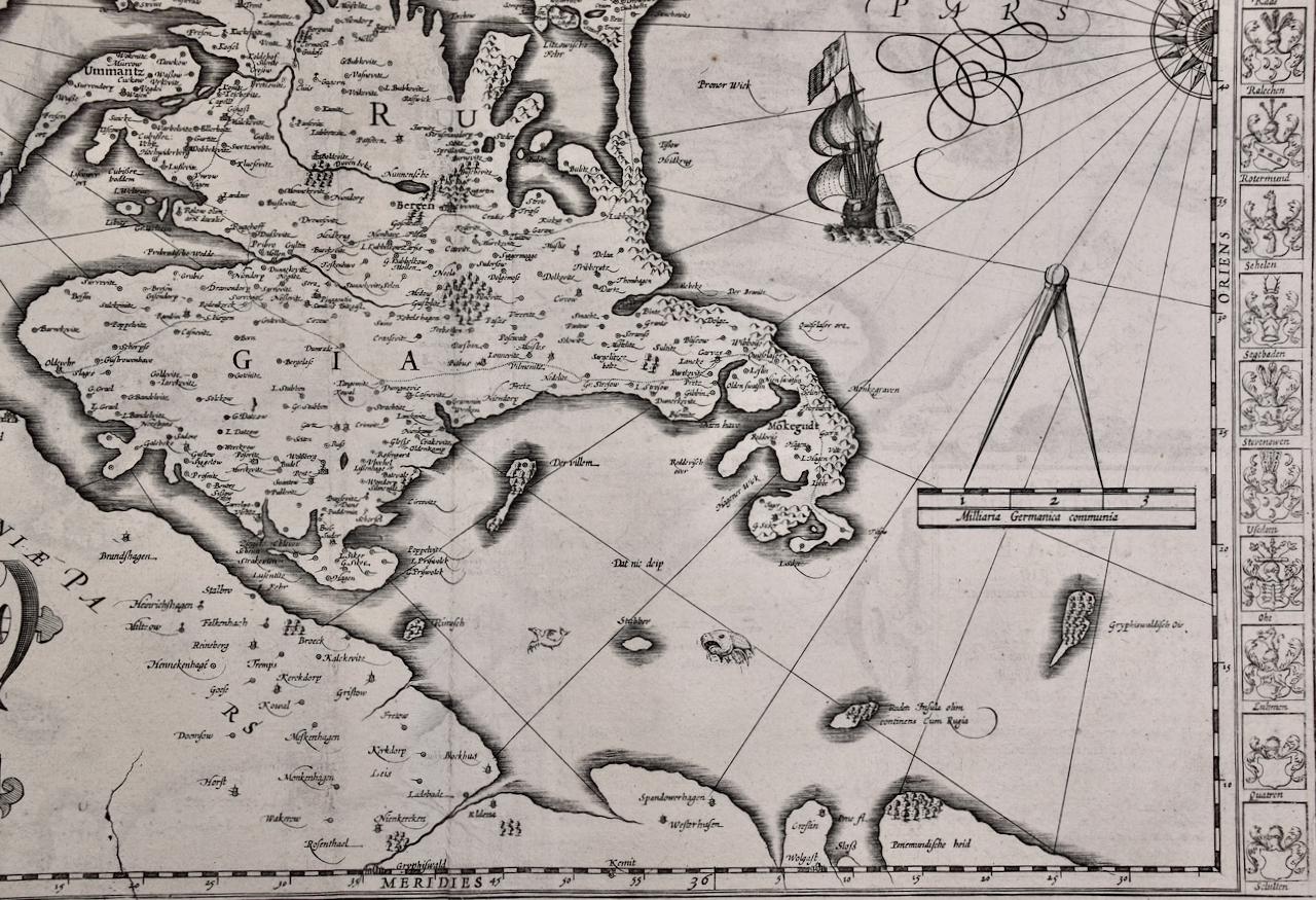 Rugen Island, Germany: An Early 17th Century Map by Mercator and Hondius - Old Masters Print by Gerard Mercator