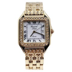 Retro Gerard Petit Date 14 Karat Yellow Gold Diamond Bezel Diamond Accented