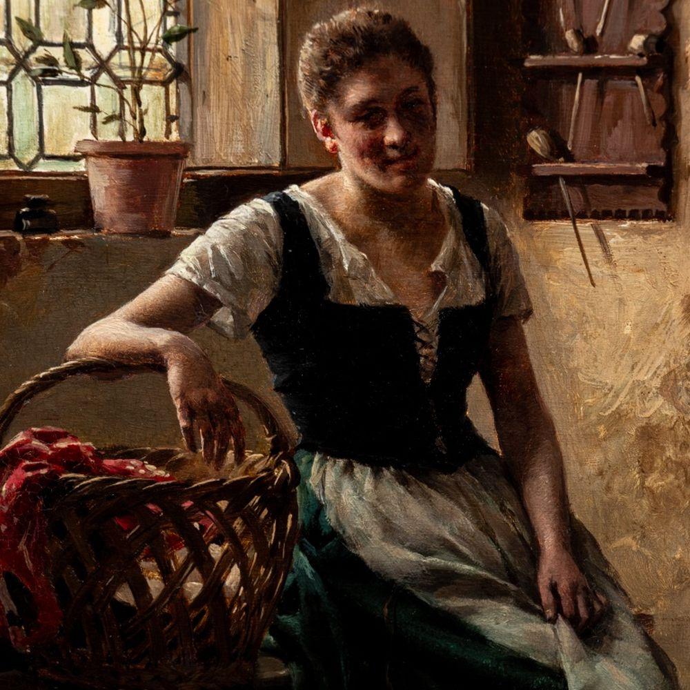 Scène intérieure, 1892 - Réalisme Painting par Gerard Portielje