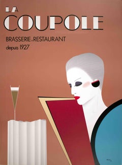 Vintage 1981 After Gerard Razzia 'La Coupole' Multicolor, Brown France Offset Lithograph
