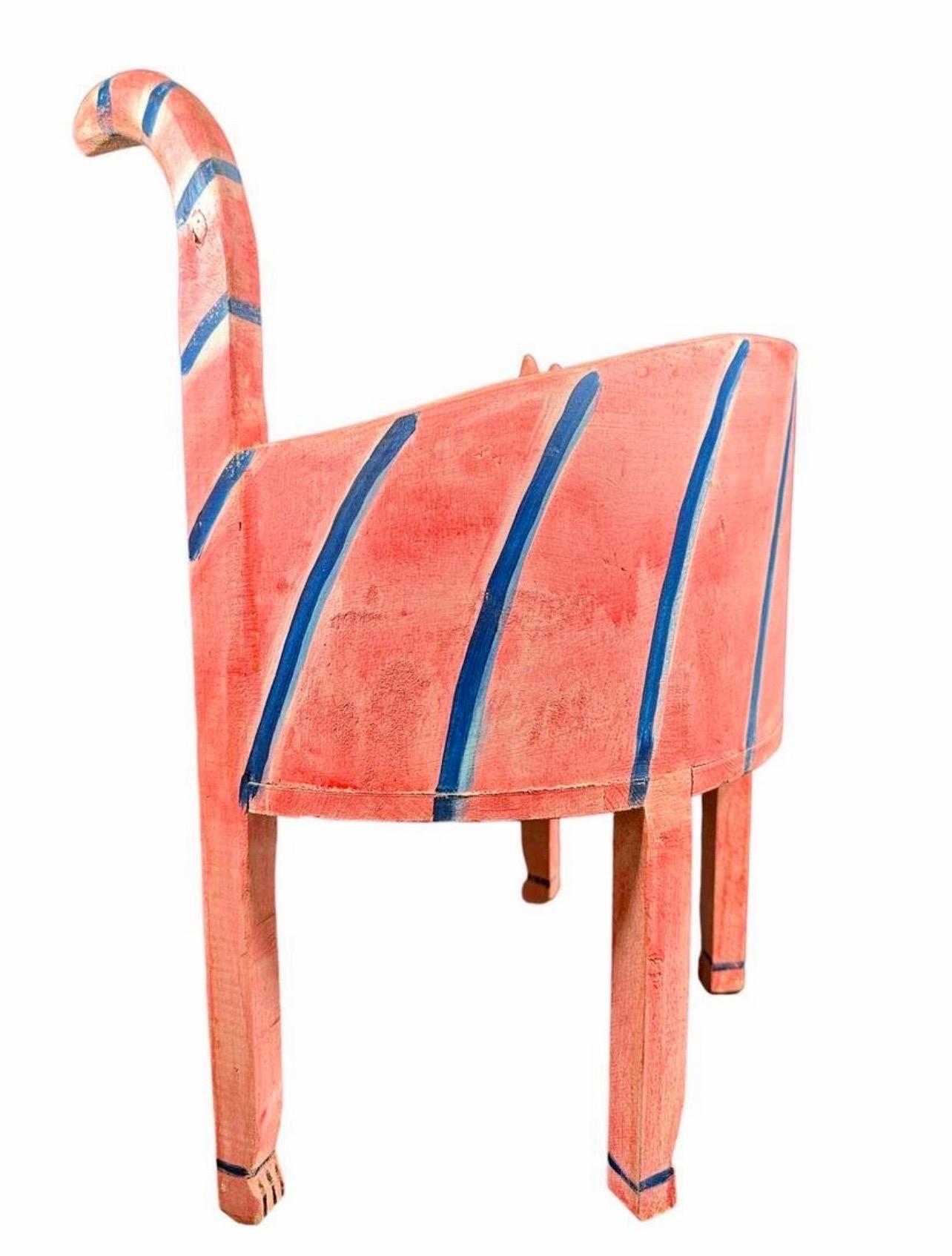 French Folk Art Hand Carved Painted Whimsical Childrens Cat Chair Gerard Rigot For Sale 1