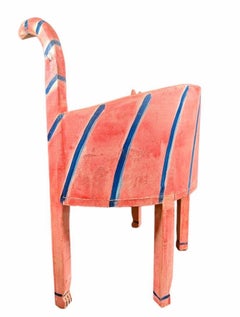 French Folk Art Hand Carved Painted Whimsical Childrens Cat Chair Gerard Rigot
