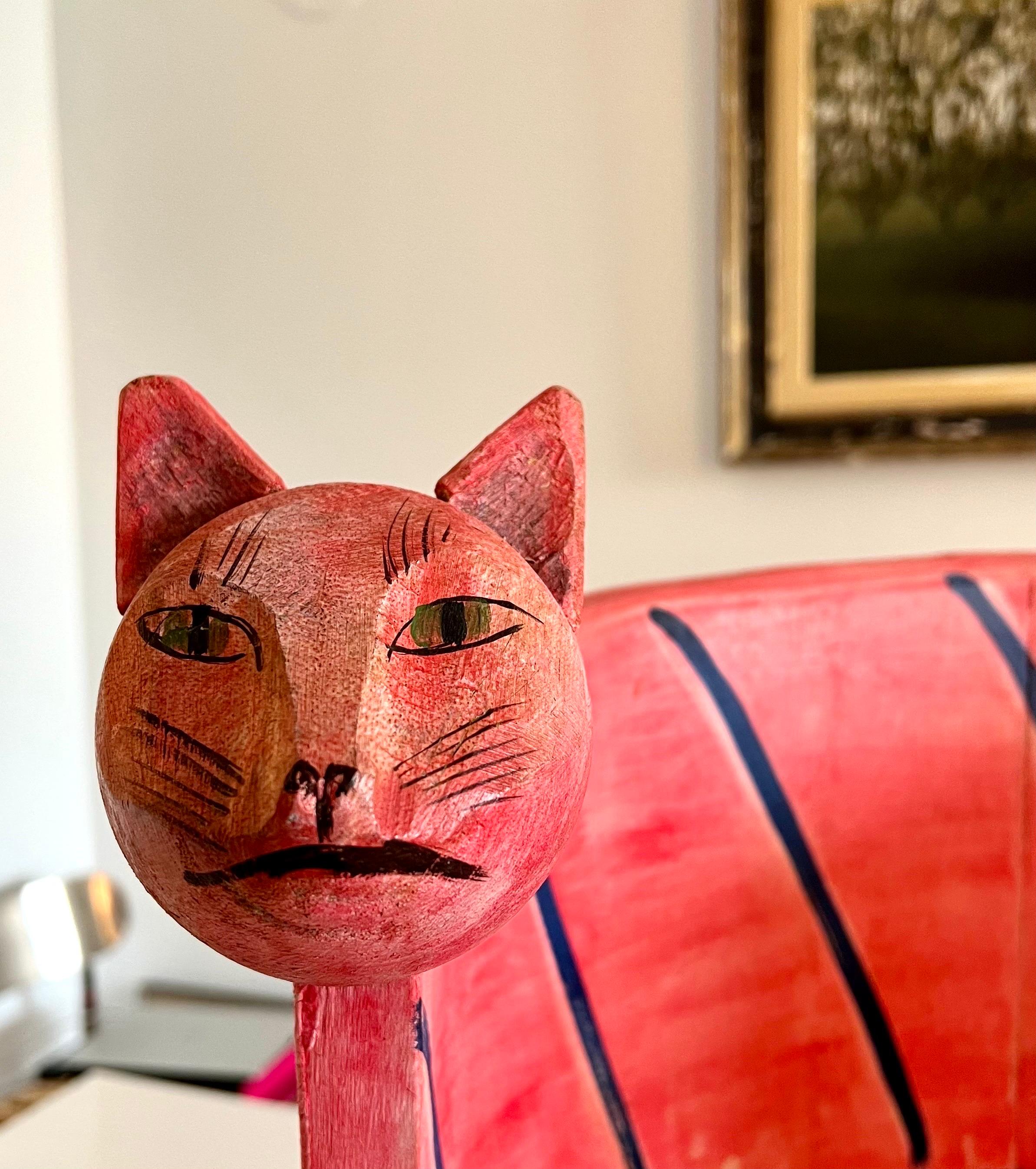 French Folk Art Hand Carved Painted Whimsical Childrens Cat Chair Gerard Rigot For Sale 8