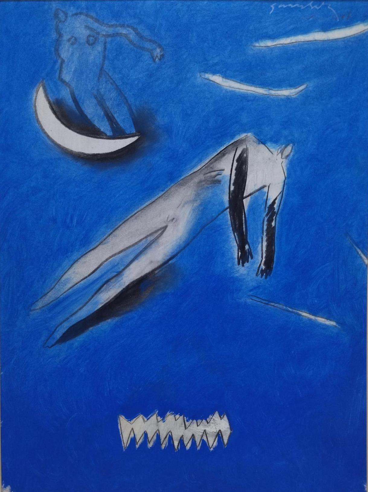 Gerard Sala Blu  Pittura verticale originale a tecnica mista in vendita 5