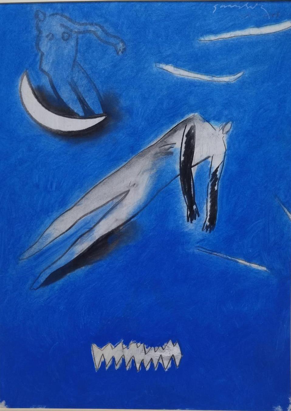 Gerard Sala Blu  Pittura verticale originale a tecnica mista in vendita 6