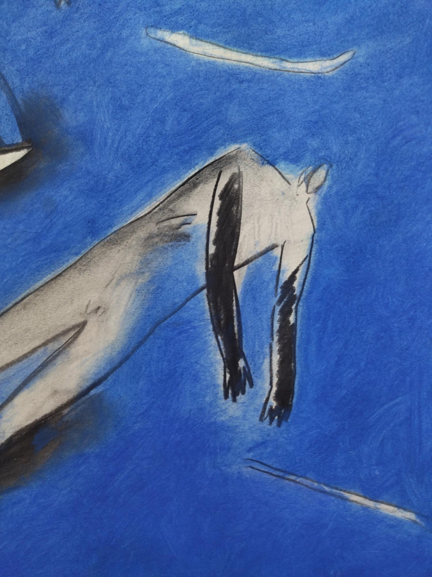 Gerard Salatblau  Vertikales Original Mixed-Media-Gemälde im Angebot 2