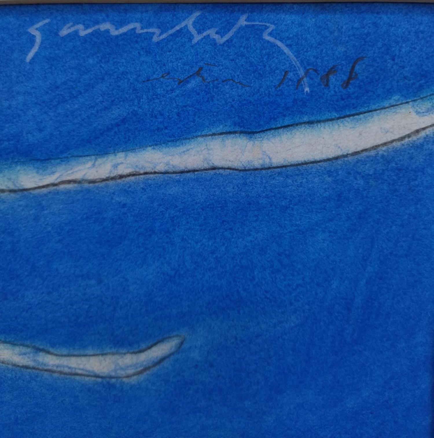 Gerard Salatblau  Vertikales Original Mixed-Media-Gemälde im Angebot 4