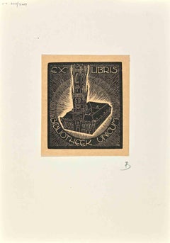  Ex Libris  Bibliotheek Unicum – Holzschnitt von Gerard Schelpe – 1945