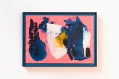 Abstraktes blau-rosa-weißes Gemälde auf Papier (1958) - Gérard Schneider