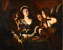 Antique Saint Cecilia Concert Angels Seghers Paint 17th Century Oil on canvas Flemish