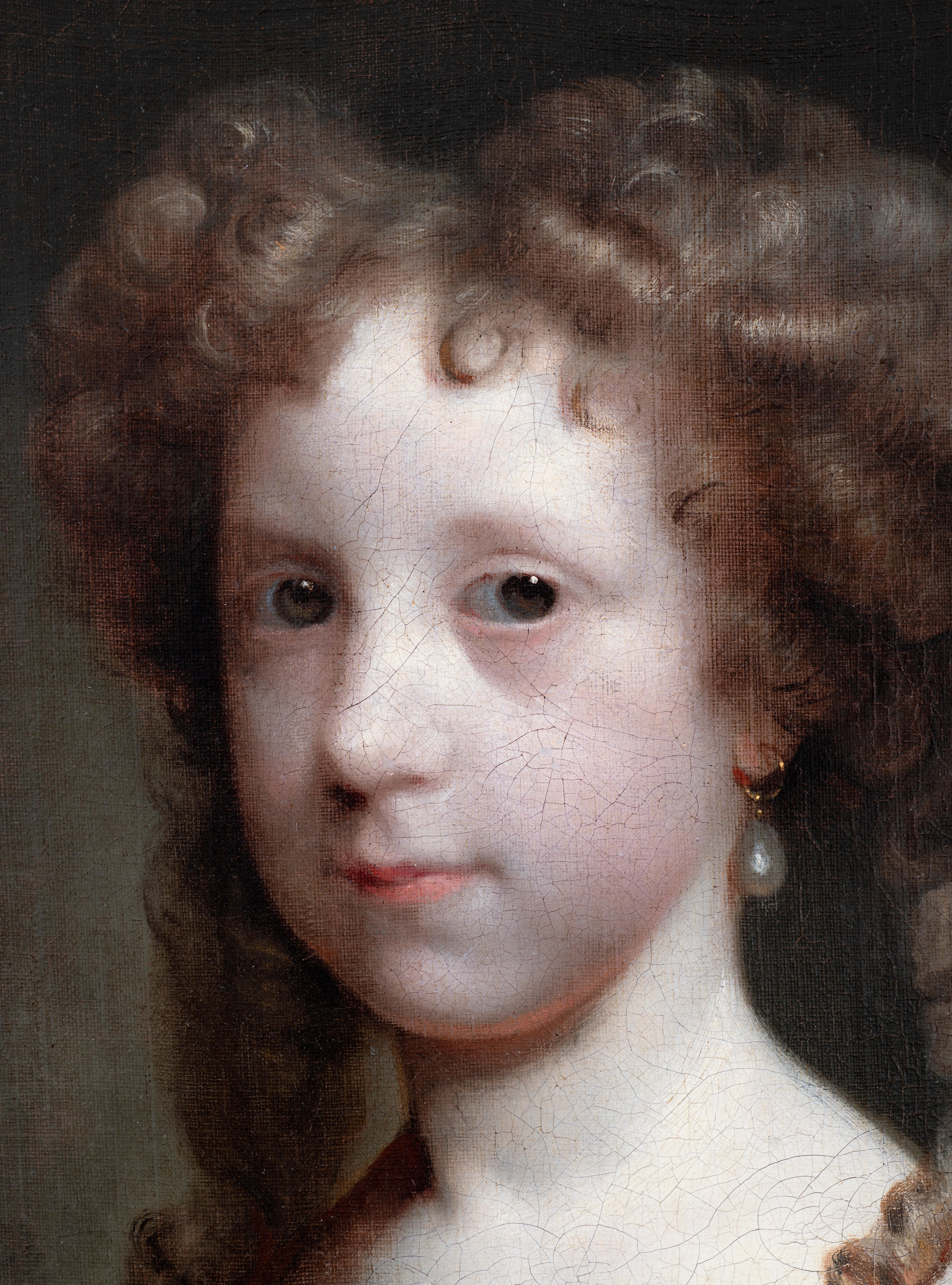 Portrait of a girl, possibly Dorothy Bigg (née Wither) (1661-1717), c. 1674 - Black Portrait Painting by Gerard Soest