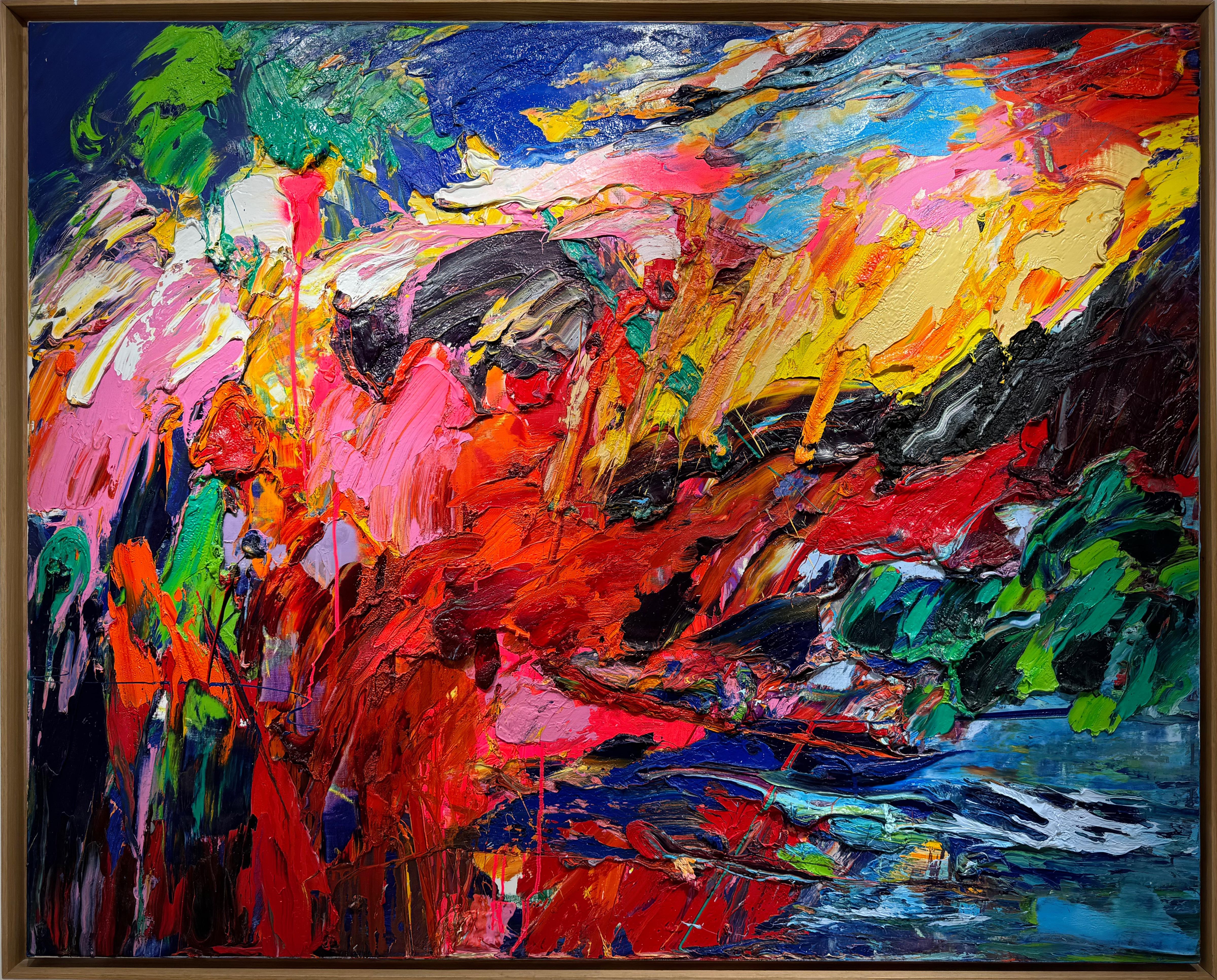 Abstract Painting di Gerard Stricher - Rêve Pourpre Et D'or