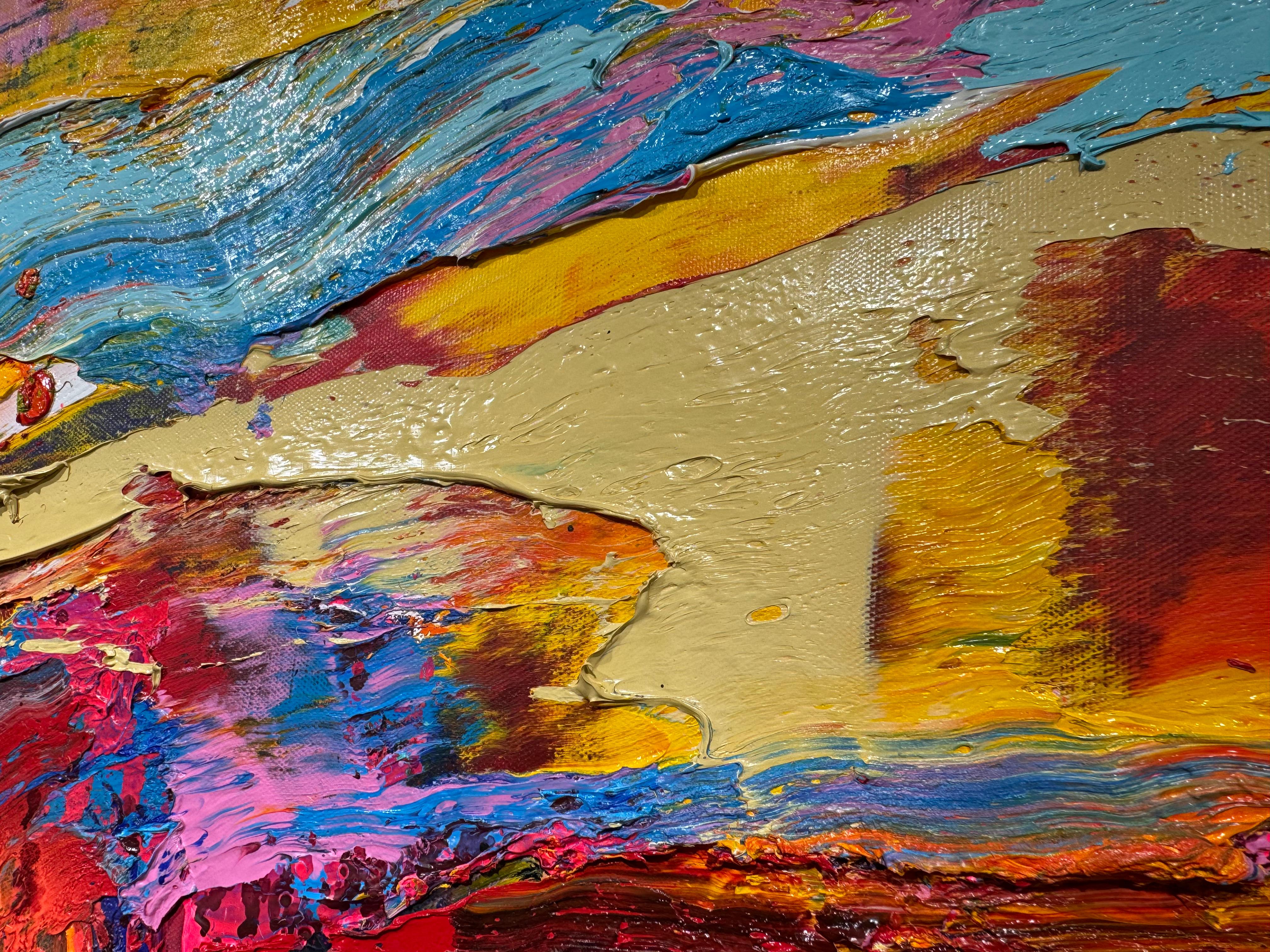 Voyage Au Bout Du Ciel, Gérard Stricher - Violet Abstract Painting par Gerard Stricher