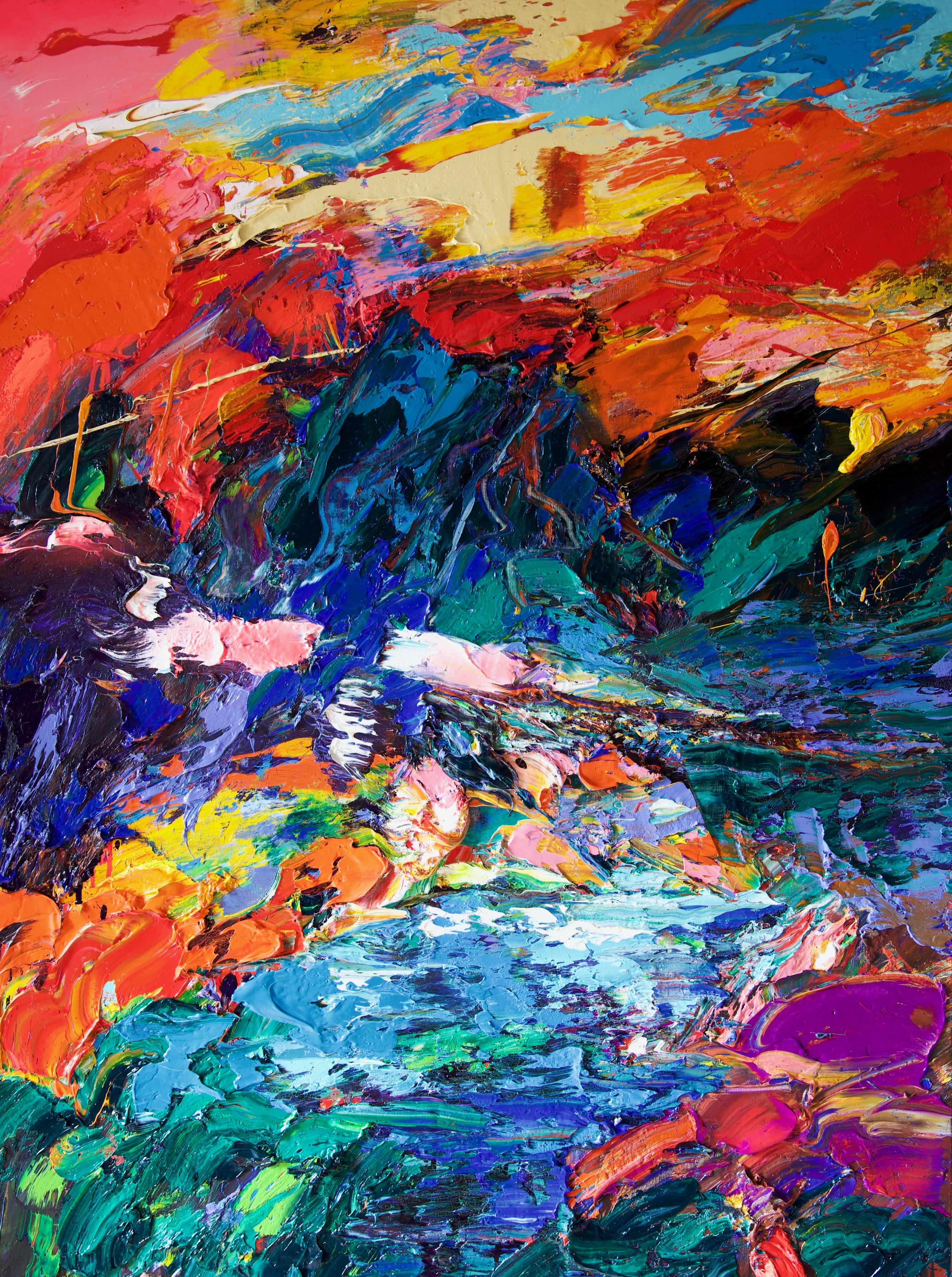 Abstract Painting Gerard Stricher - Voyage Au Bout Du Ciel, Gérard Stricher