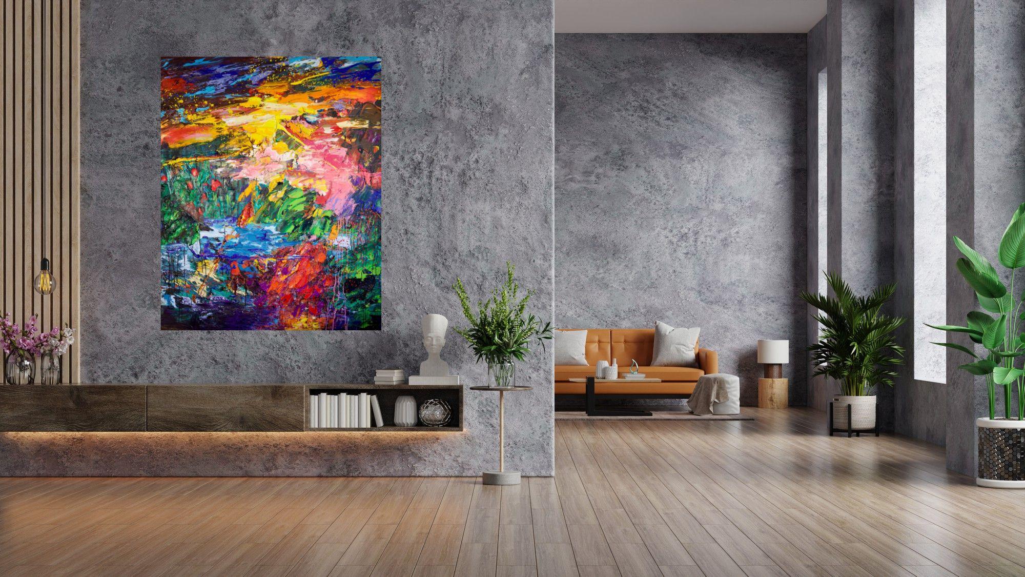 Voyage is an original work of art by the French artist Gérard Stricher.
The painting is powerful thanks to the work on colors and textured mastered by the artist.

Oil on canvas
162 x 130 cm cm without the frame
168 x 136 cm with the frame