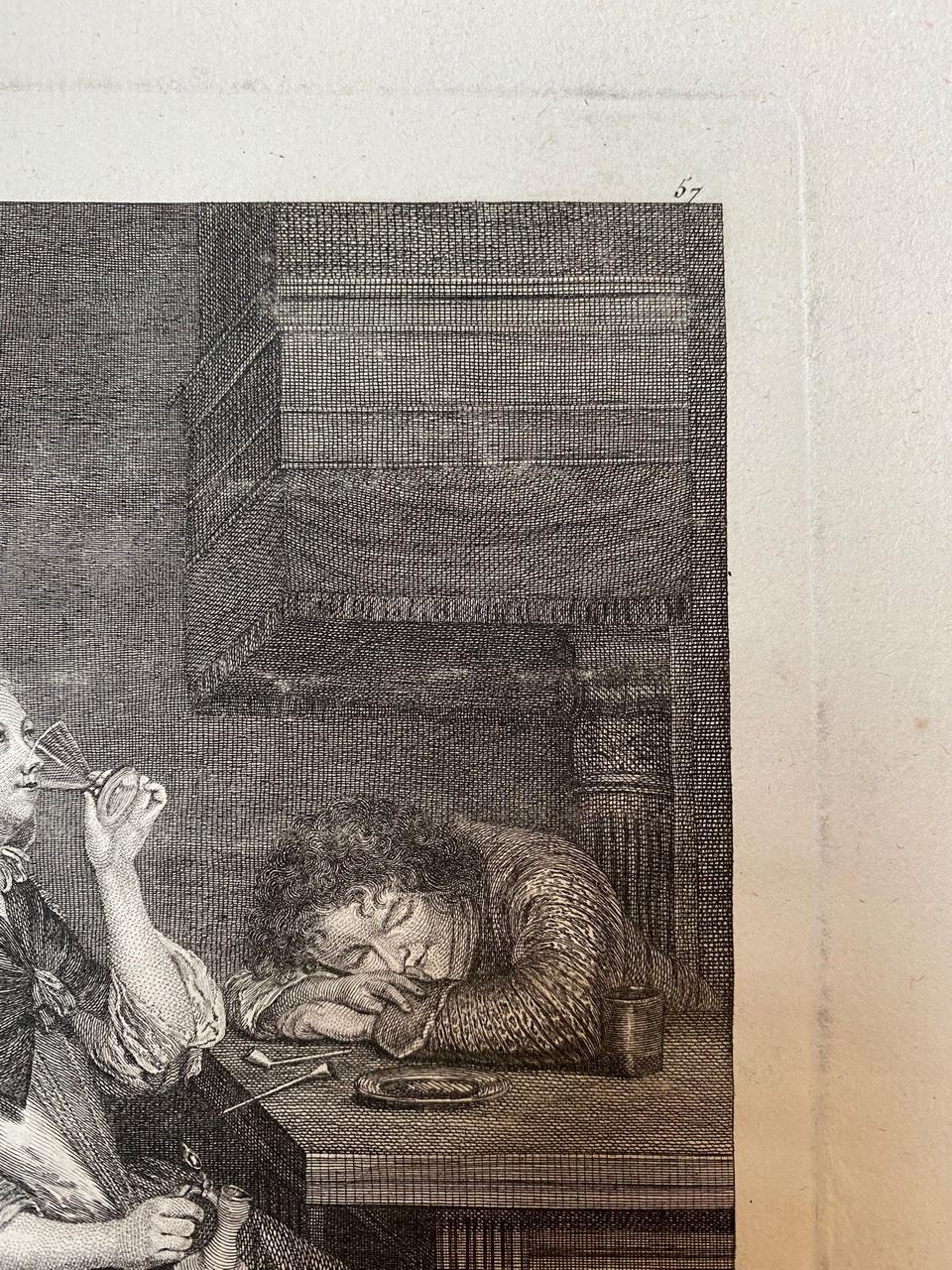 Gravé Scène de genre « Les deux boissons » de Gerard Ter Borch, gravure du 17ème siècle  en vente