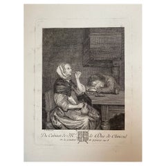 Scène de genre « Les deux boursiers » de Gerard Ter Borch, gravure du 18ème siècle