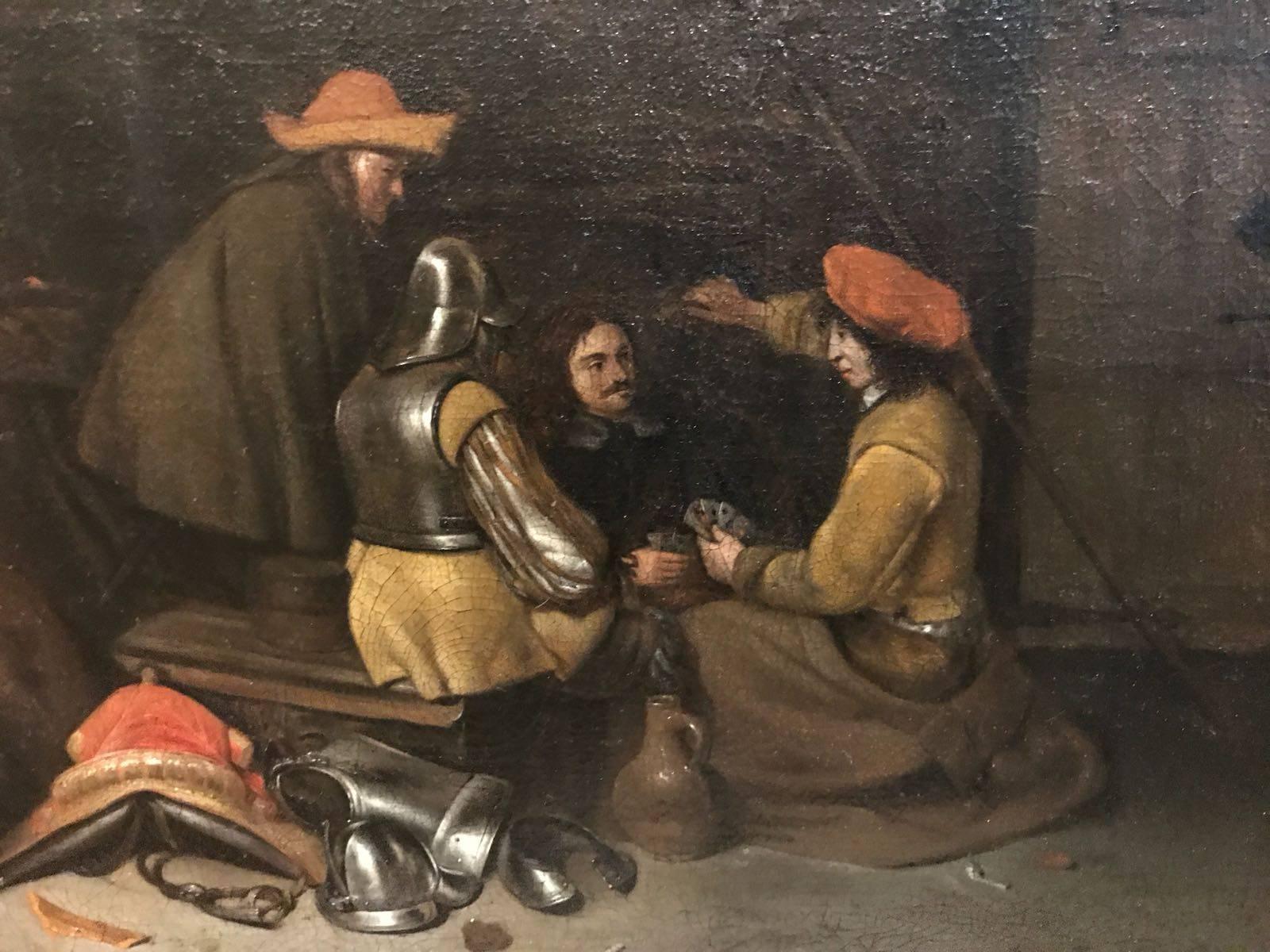 Peinture à l'huile néerlandaise du XVIIe siècle - Le jeu aux cartes par Ter Borch - Painting de Gerard ter Borch the Younger