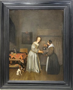 Interior con una Dama de gris lavándose la mano