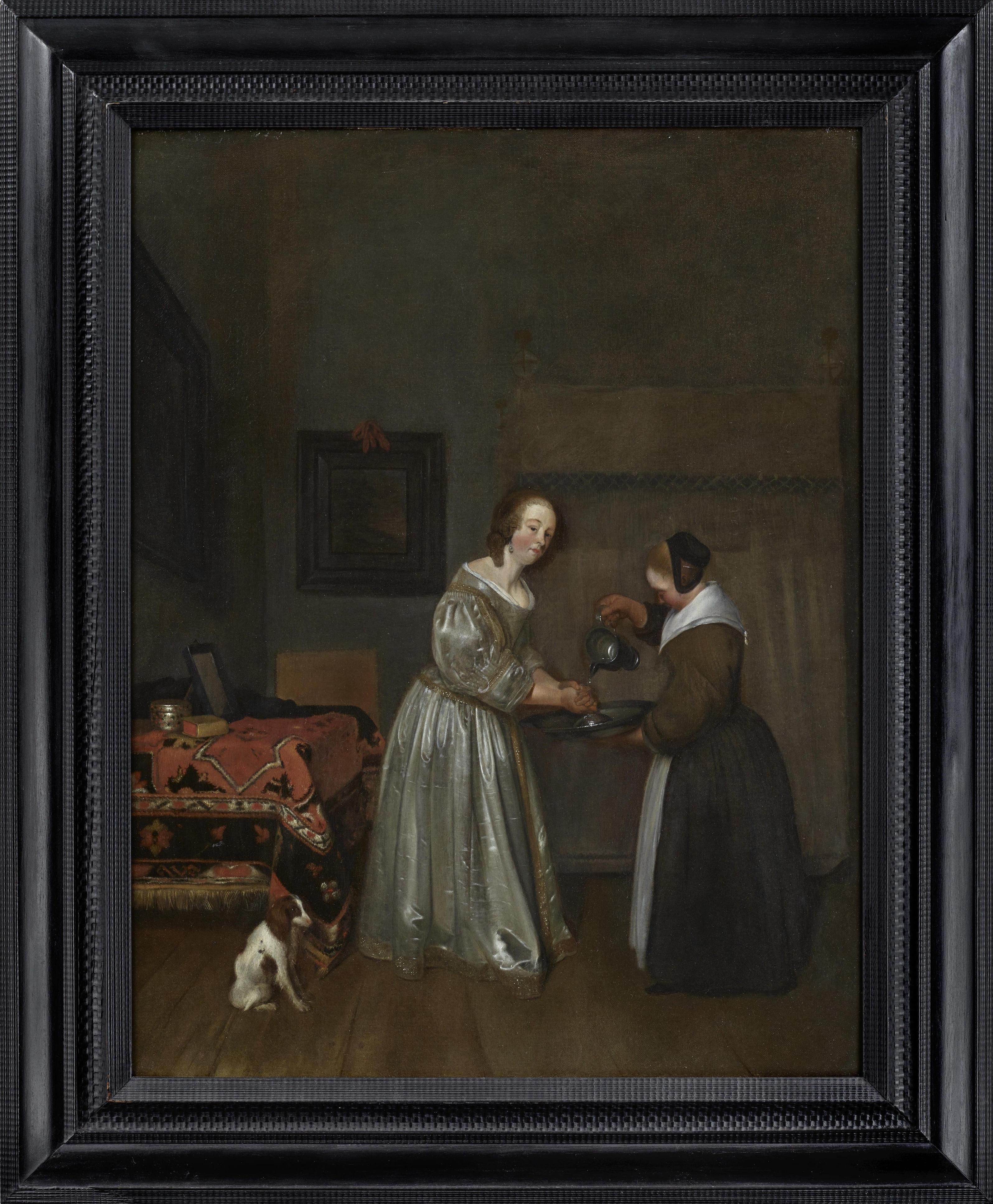 Interior with a Lady in Grey Washing her Hand