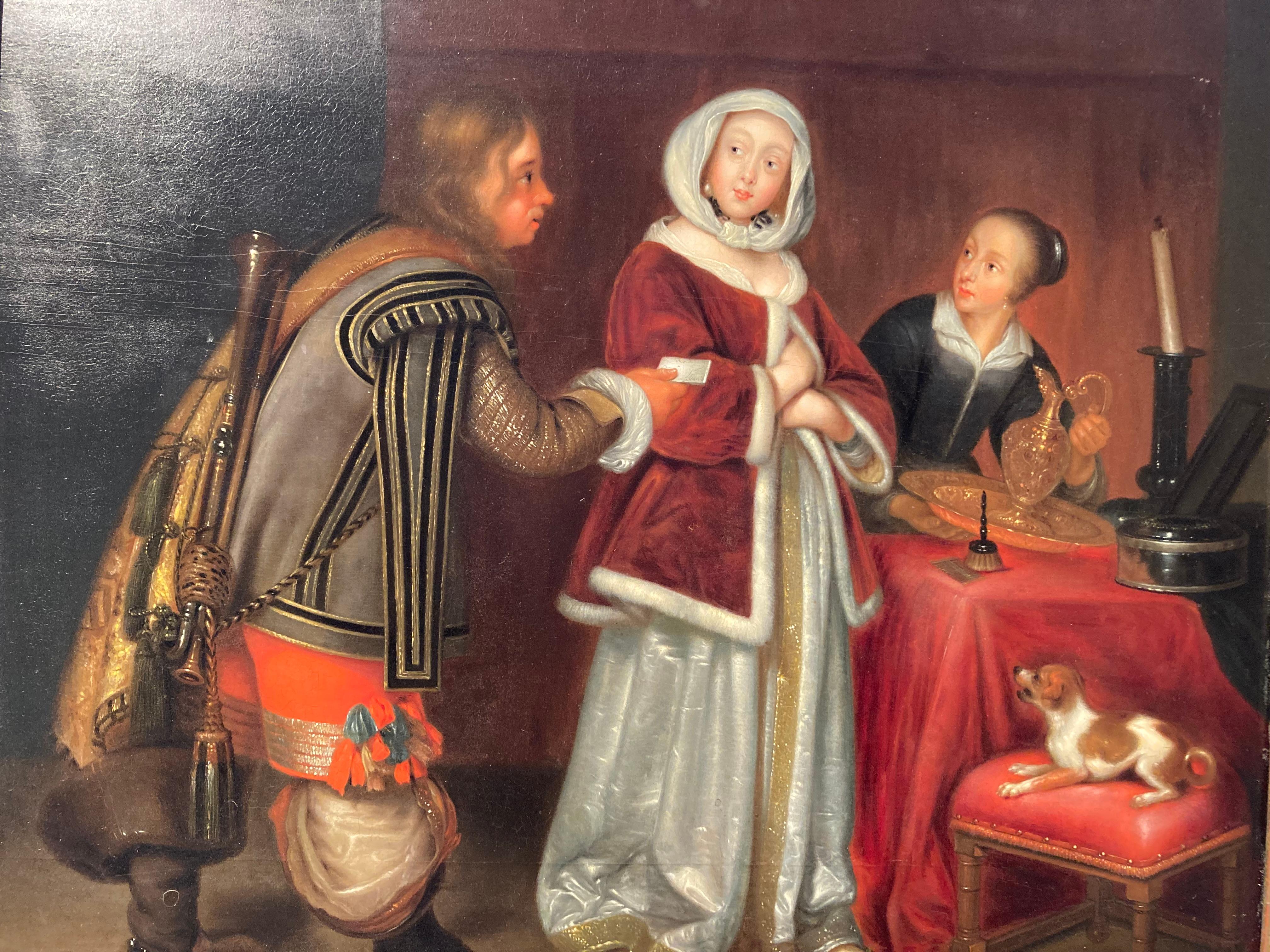 Gerard ter Borch the Younger Interior Painting - Ter Borch, Interior with elegant Ladies and a Gentleman, The Letter, Old Master