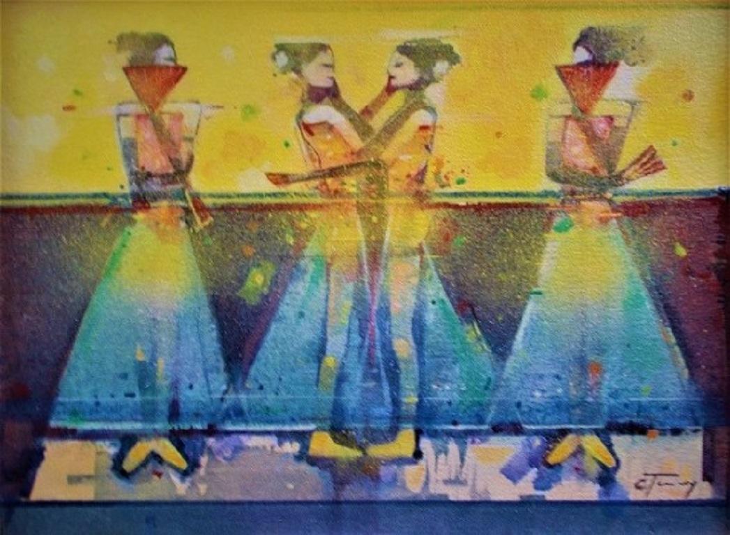 Gerard Tunney, Bailarinas con abanicos, Pintura surrealista original