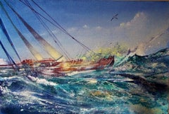 Gerard tunney, Downstream, peinture de paysage marin d'origine